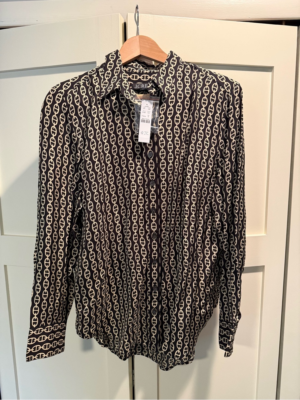 J. Crew Women’s Black & White Chain Print Button-Up Shirt